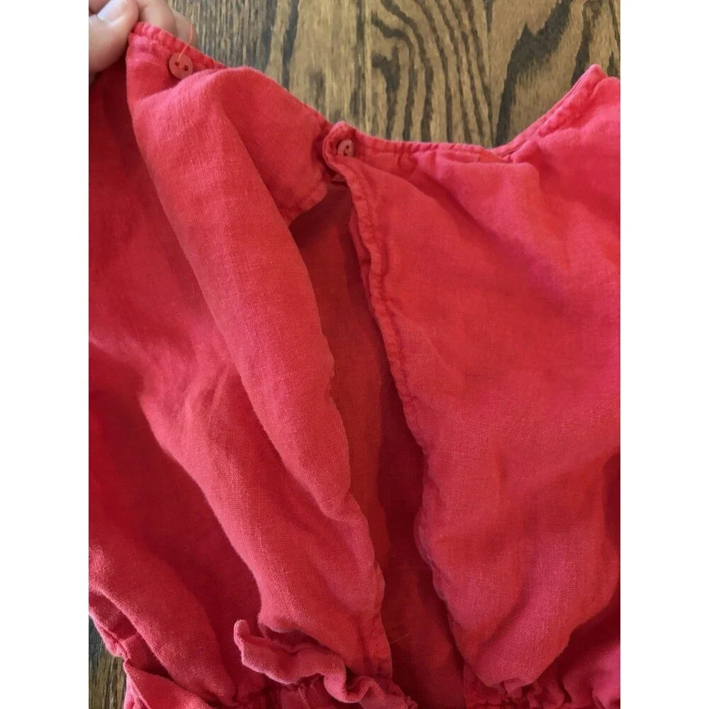 Zara Kids Girls 100% Linen Red Romper Size 8 Pockets‎ Summer Beach Adjustable